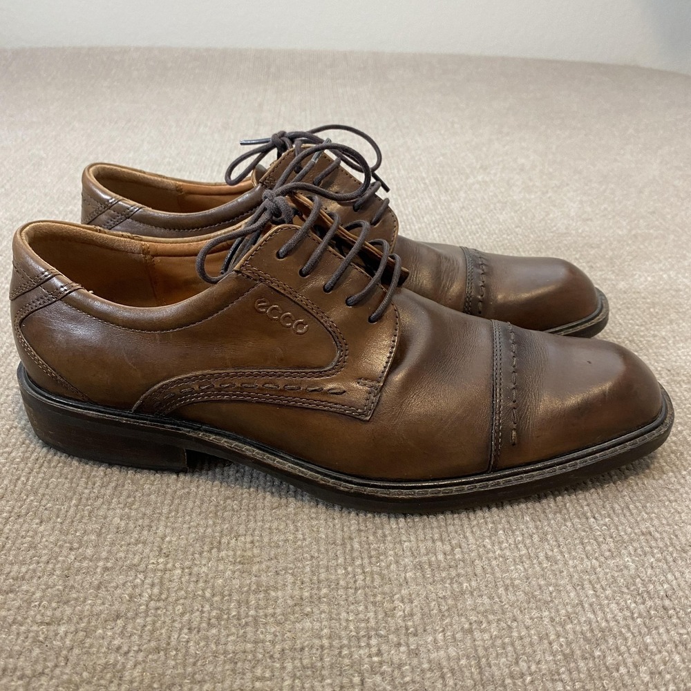 ECCO Shoes Mens Size 9.5 W Brown Leather Cap Toe Derby Square Toe Oxfords BIOM